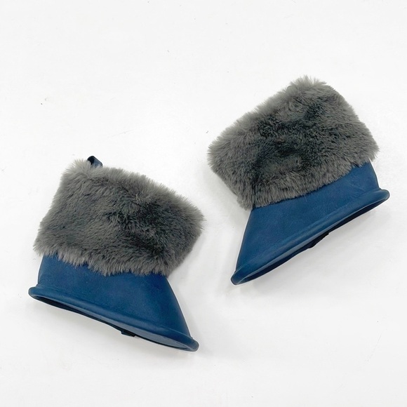 First Steps navy blue/gray faux fur baby boots - Picture 1 of 5